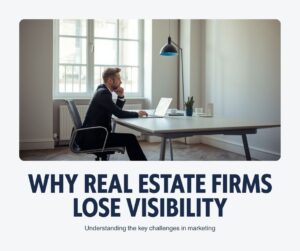 Founder-led real estate brand owner reviewing visibility strategy at a modern office desk